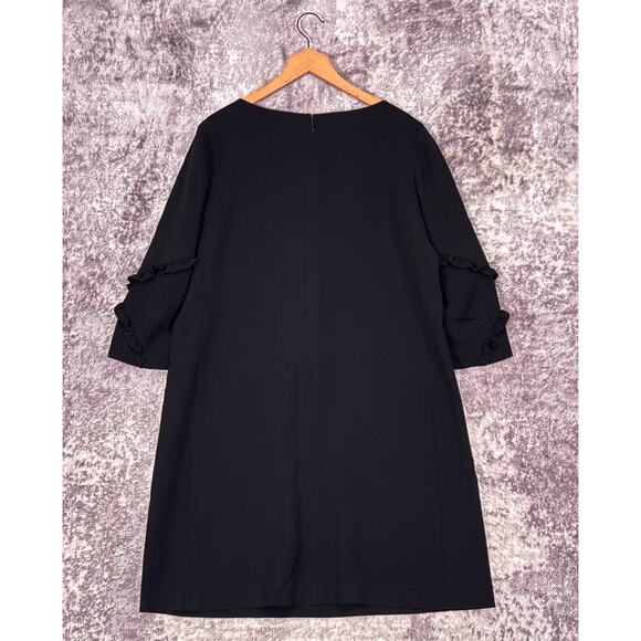 Lafayette 148 Dress Large Womens Black Crepe Ruffle Sleeve Detail Shift - Picture 3 of 8